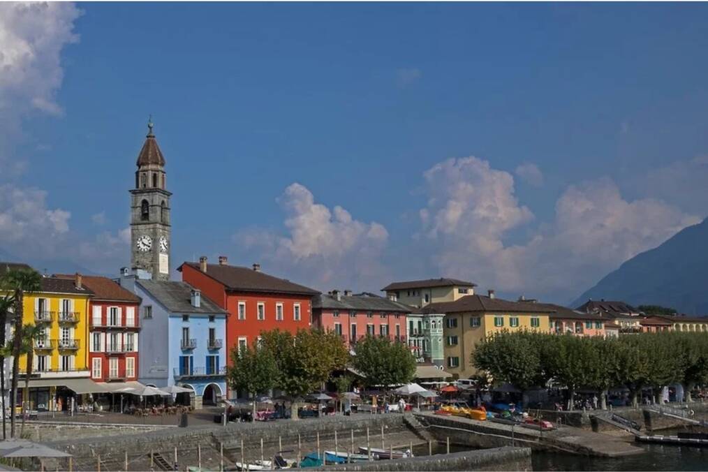 Colorful buildings in Lugano, Switzerland 