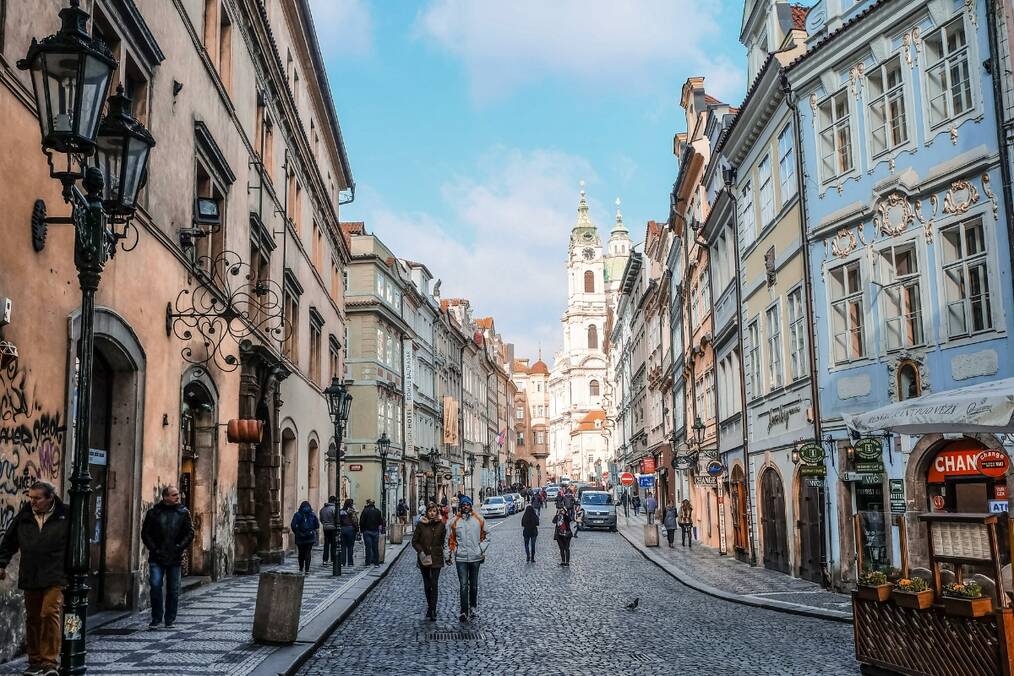People walking on the streets of Prague, Czech Republic
