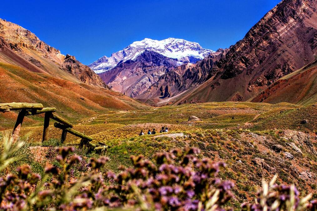  A group walking through Aconcagua Park, Mendoza, Argentina