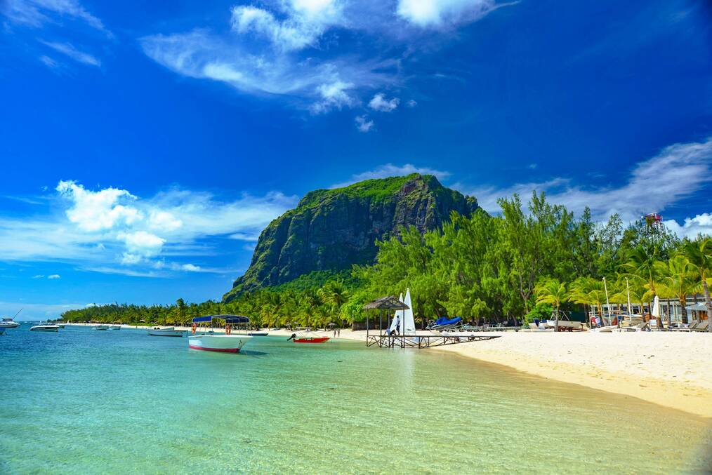 A boat close to the shore in Mauritius.