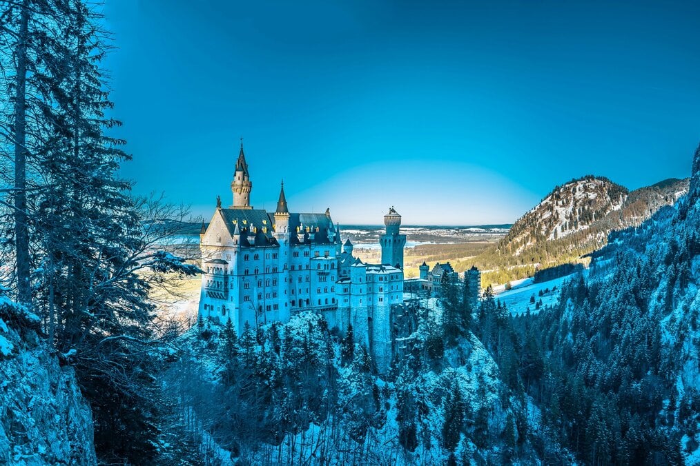 Neuschwanstein castle, Germany Neuschwanstein castle in Germany covered in snow