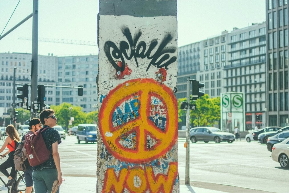 Street art Berlin Peace sign street art in Berlin