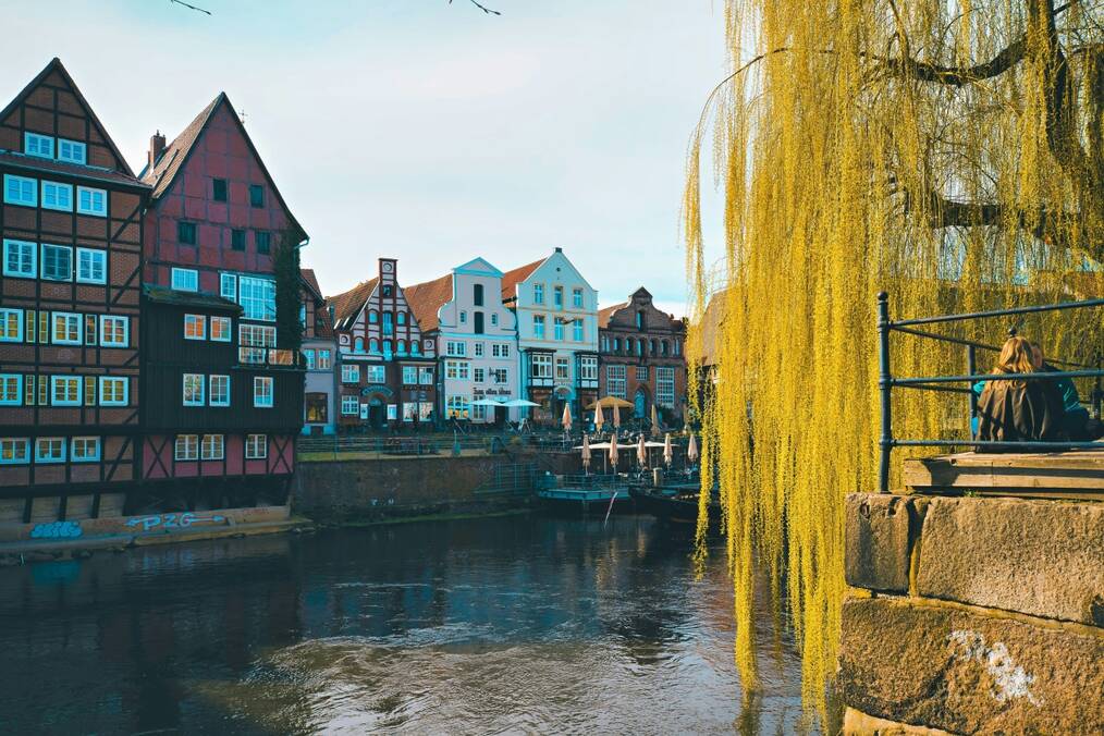 A canal and German neighborhood in a small town 