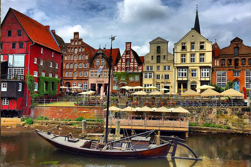 Colorful buildings and a canal in Germany