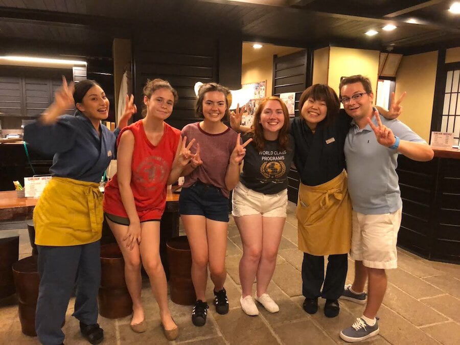 WCP Girls pose in a Japanese restaurant.