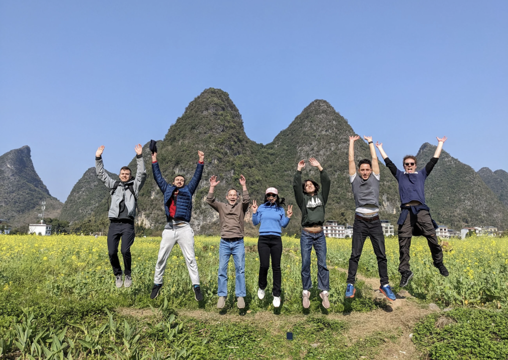 A group of people jumping