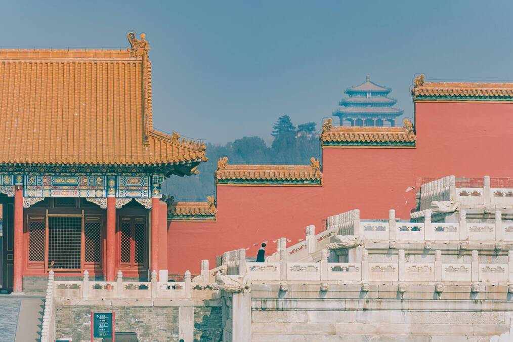 A person walking through a palace in China