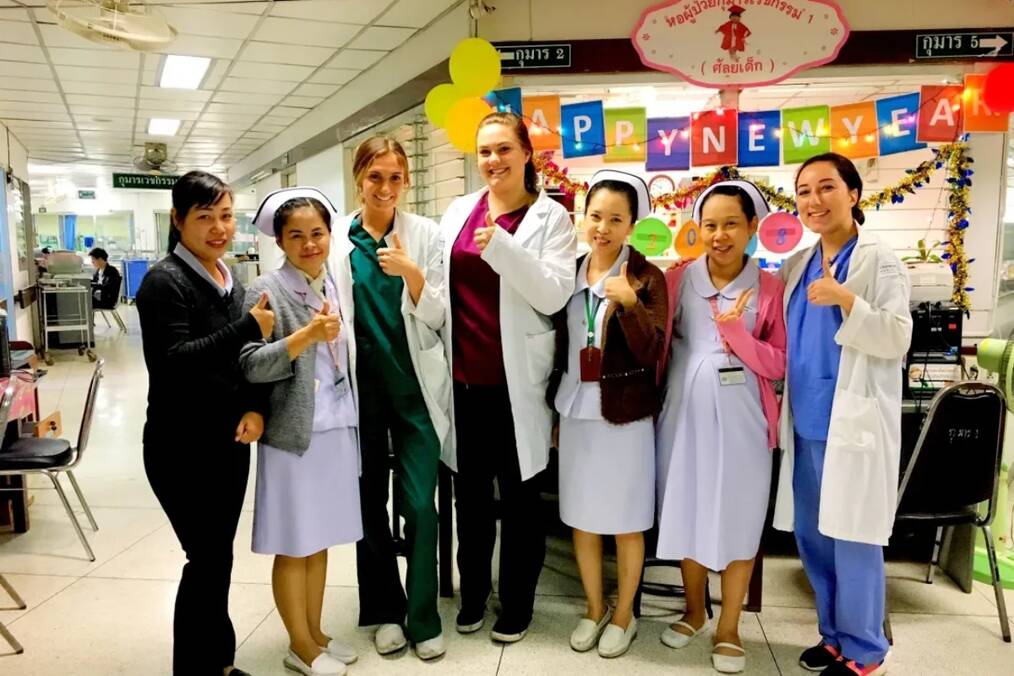 A group of medical workers celebrating the new year