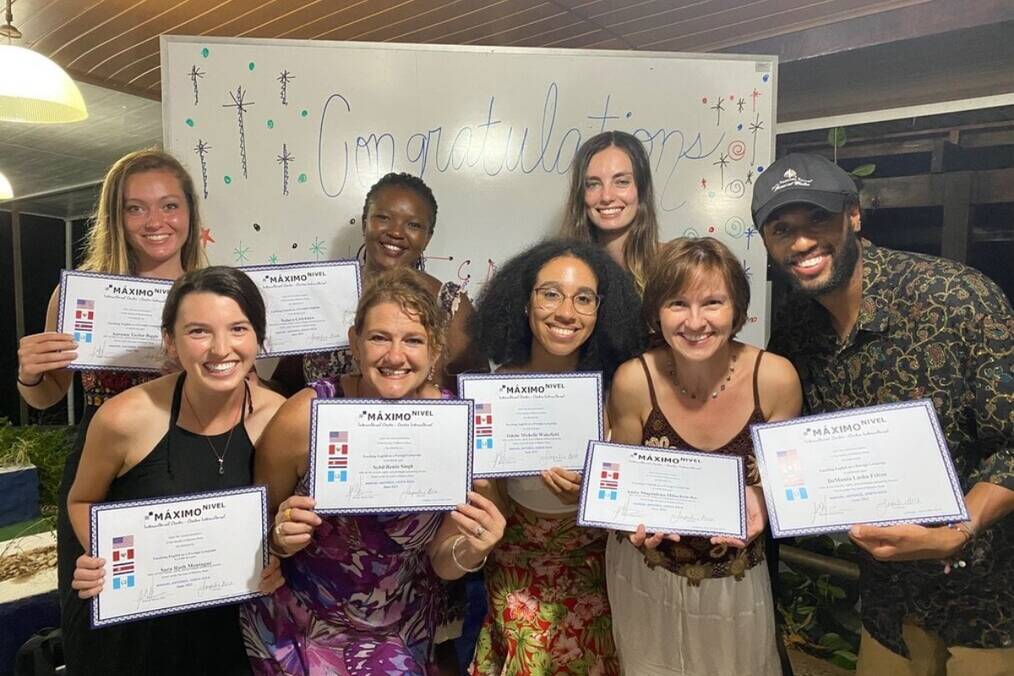 A group of TEFL teachers celebrating their qualification