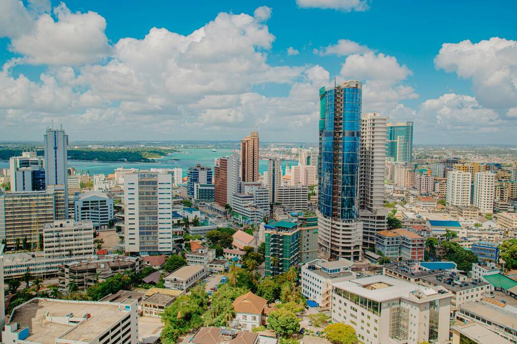 A view of a city with many buildings