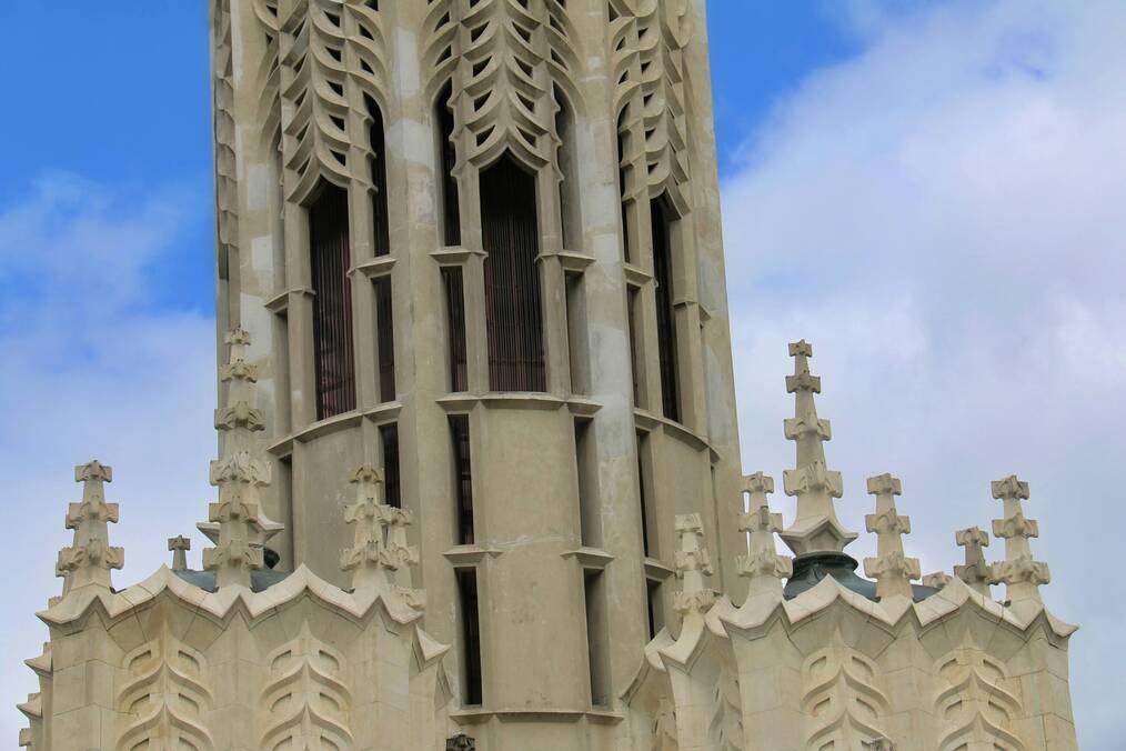 Gothic architecture of a clock tower