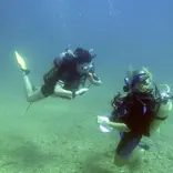 Guiding with student under water