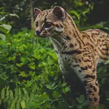 Volunteer with the margay in the Amazon.