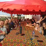 a group of people at a table