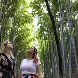 Two woman in a Bamboo Forest in Japan