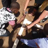 Helping to build soccer nets