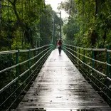 Student on stone bridge at La Selva