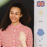 Female teaching English language to students