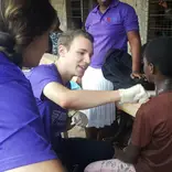 Medical outreach in a school to dress wounds 