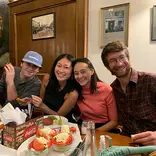 Four CET Prague study abroad students at a restaurant in Prague