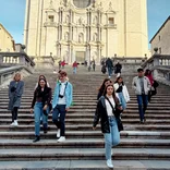 Students walking down stairs
