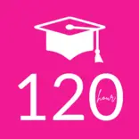 Pink background 120 Hours graduate cap icon