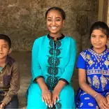group of school children with study abroad student in India