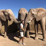exchange student enjoying time with wild elephants in Africa