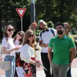 A teacher and students during a Field Trip