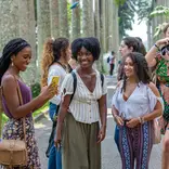 Students talking outside. 