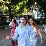 Students walking through Amsterdam on their way to the graduation photoshoot during their study abroad program.