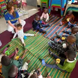 Children learning and playing together at Gily's Children Foundation in Tanzania.
