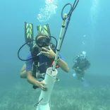 Student diving and conducting research in Mexico
