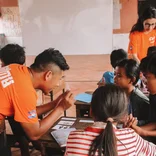Interns working with children in Cambodia 