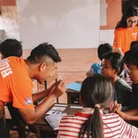 Interns working with children in Cambodia