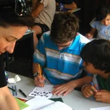 Female volunteer teaching in Romania