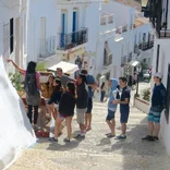 Students on a guided tour in Frigiliana in southern Spain