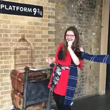 AIFS Abroad student at Platform 9 3/4, famous in the Harry Potter series