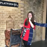 AIFS Abroad student at Platform 9 3/4, famous in the Harry Potter series