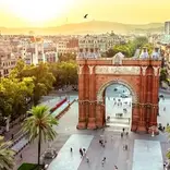 Plaza in Barcelona at sunset