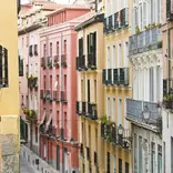 Colorful buildings on a street in Madrid