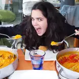 Exchange student in Spain eating Paella