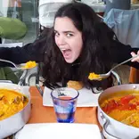 Exchange student in Spain eating Paella