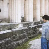 Student looking at map in Athens