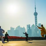 Shanghai City skyline with people