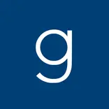 G written in white on blue background