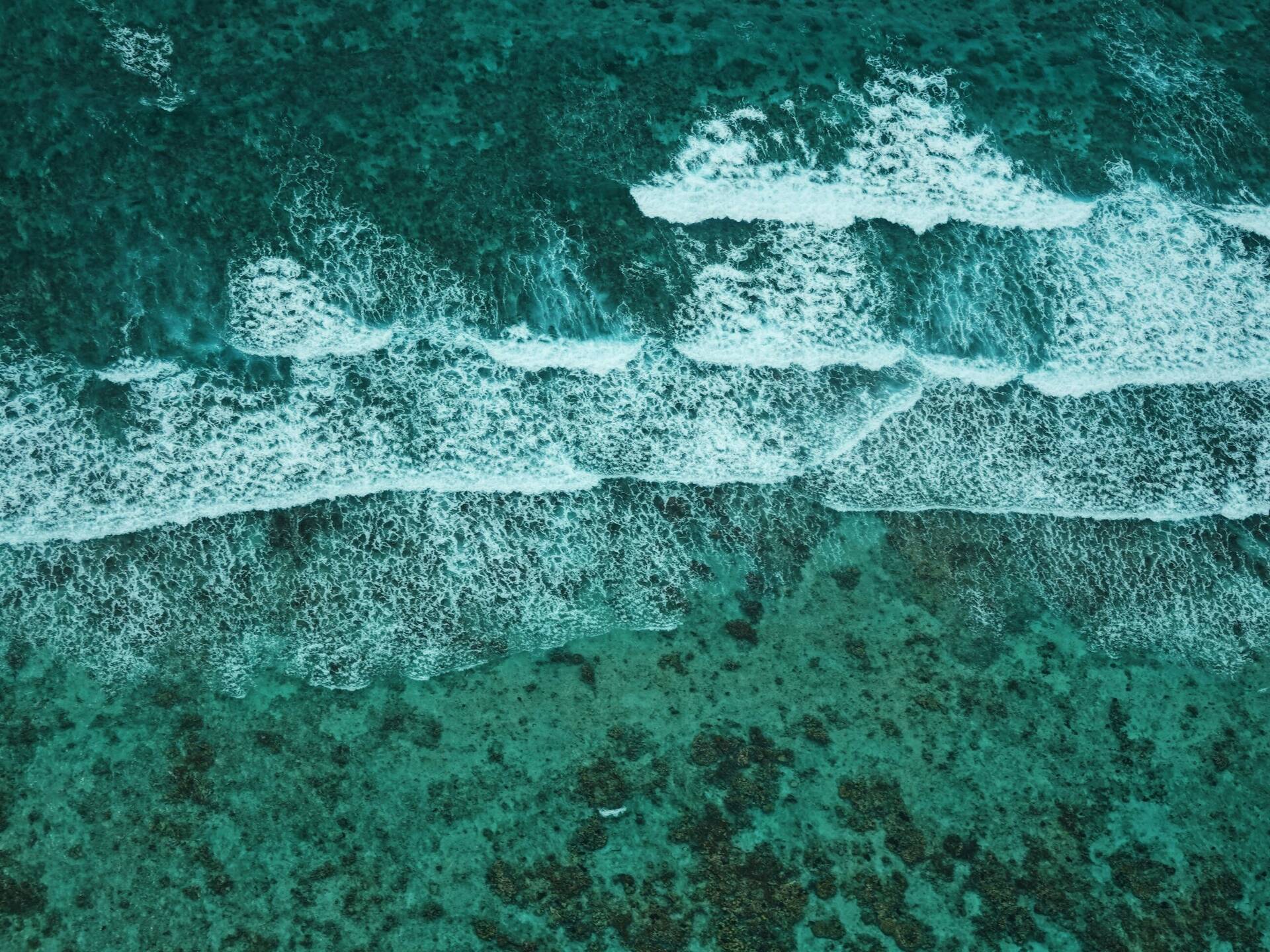 An aerial view of the ocean and tides in Belize