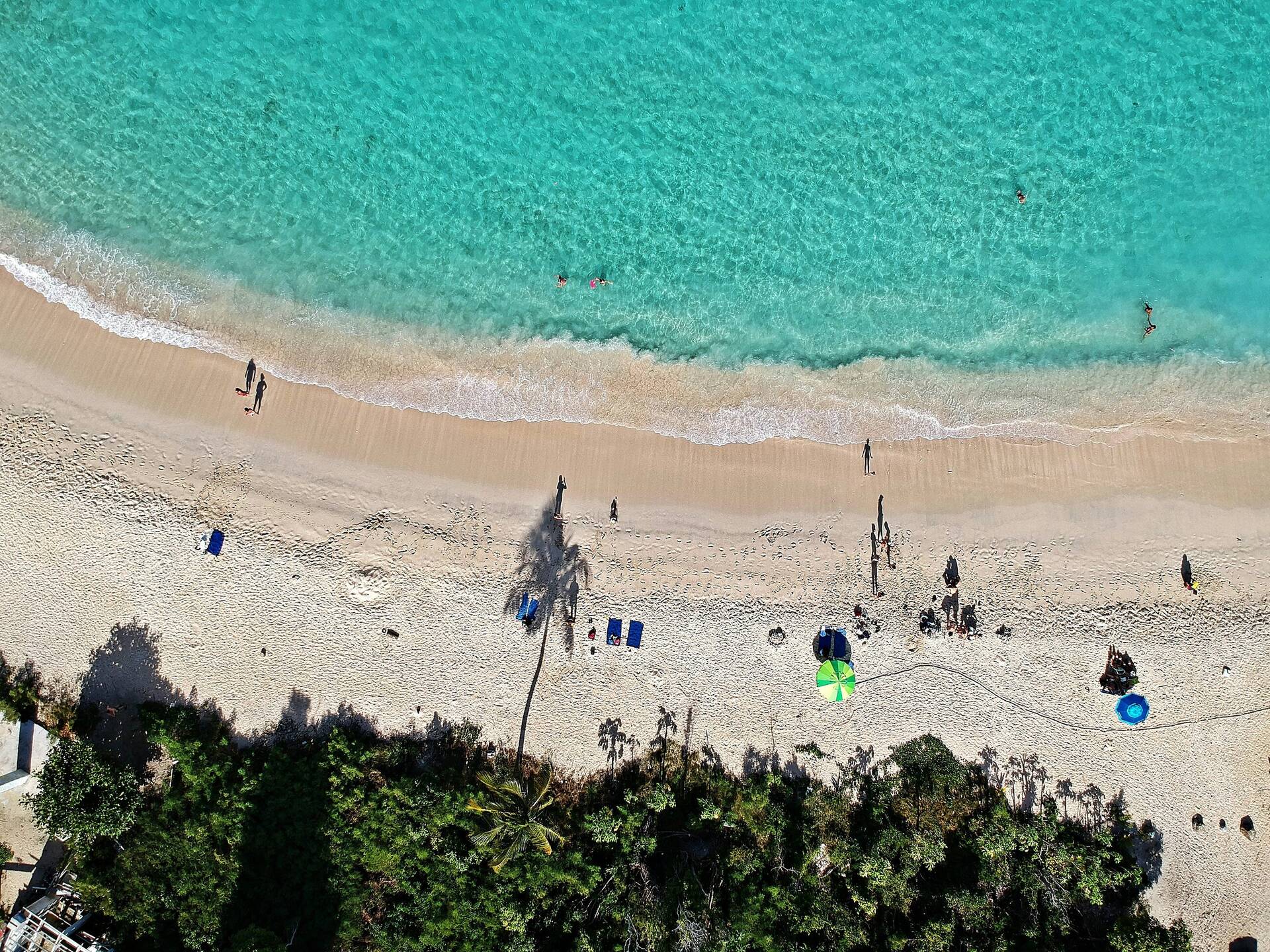 Aerial view of a beach in the British Virgin Islands