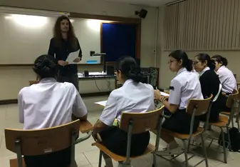 James delivering an English class