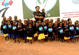 Kindergarten class in donated t-shirt